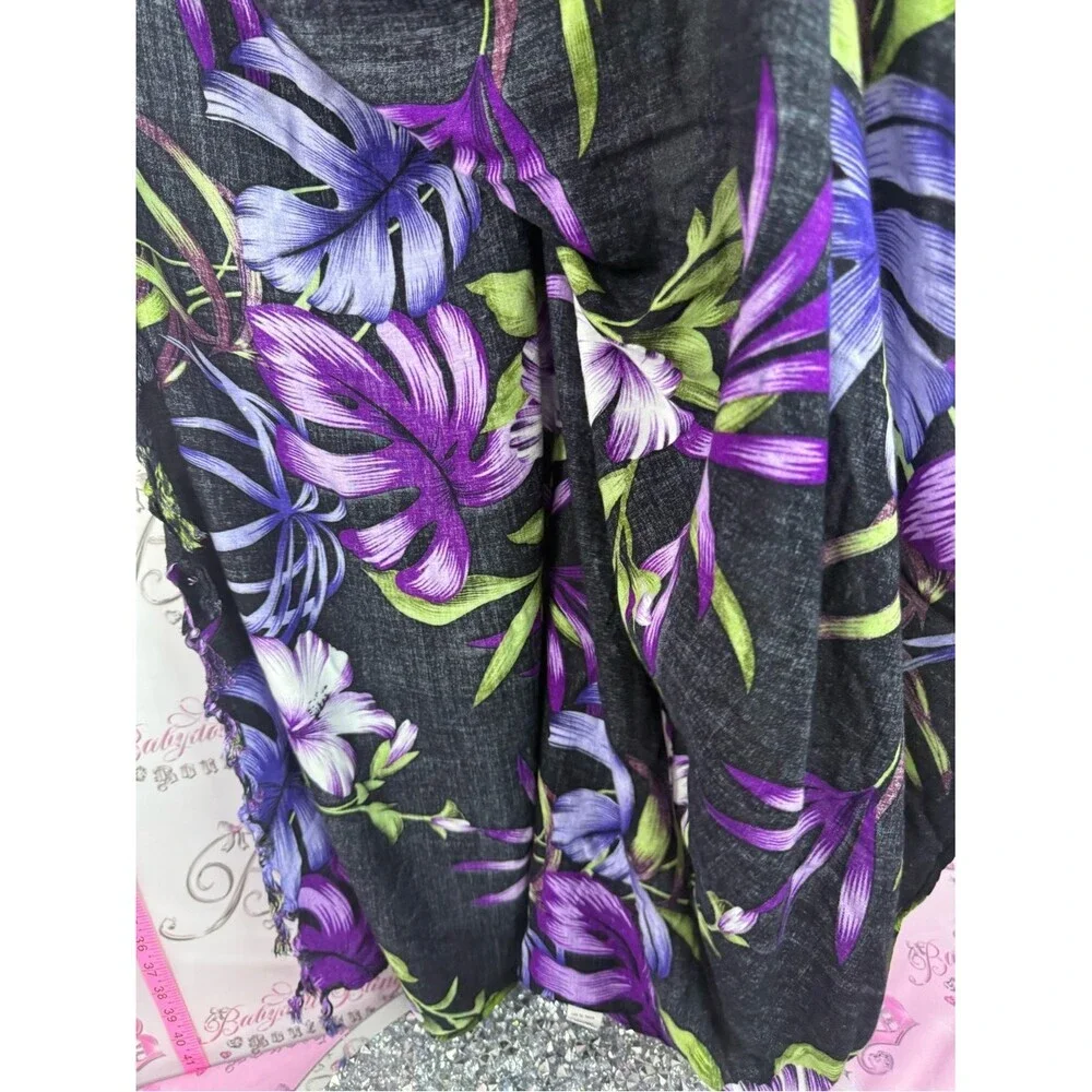 Hibiscus Collection Hawaii Floral Wrap — Black with Purple & Lime Green Accents